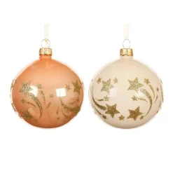 KAEMINGK Lot de 6 boules de Noël en verre (D80 mm) Étoiles filantes et blanc Pêche Sale