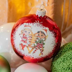 KAEMINGK Lot de 6 boules de Noël en verre (D80 mm) Chérubins Rouge New
