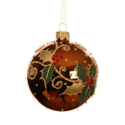 KAEMINGK Lot de 6 boules de Noël en verre (D80 mm) Houx Brun café New