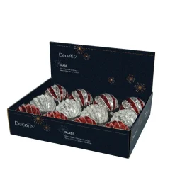 KAEMINGK Lot de 12 boules de Noël en verre (D100 mm) Sequins festifs et rouge Argent Hot
