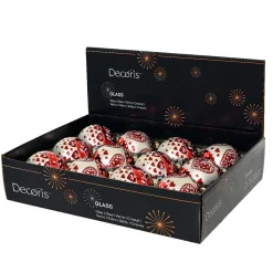 KAEMINGK Lot de 12 boules de Noël en verre (D80 mm) Cœur de Noël Rouge Sale