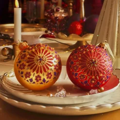 KAEMINGK Lot de 6 boules de Noël en verre (D80 mm) Flocons Palazzo et or Rouge Online