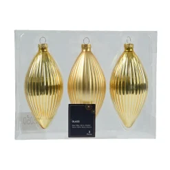 KAEMINGK Lot de 3 boules de Noël en verre (D60 mm) Goutte précieuse Or Clearance