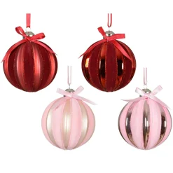 KAEMINGK Lot de 12 boules de Noël en verre (D80 mm) Velours et noeud et rose Rouge Best