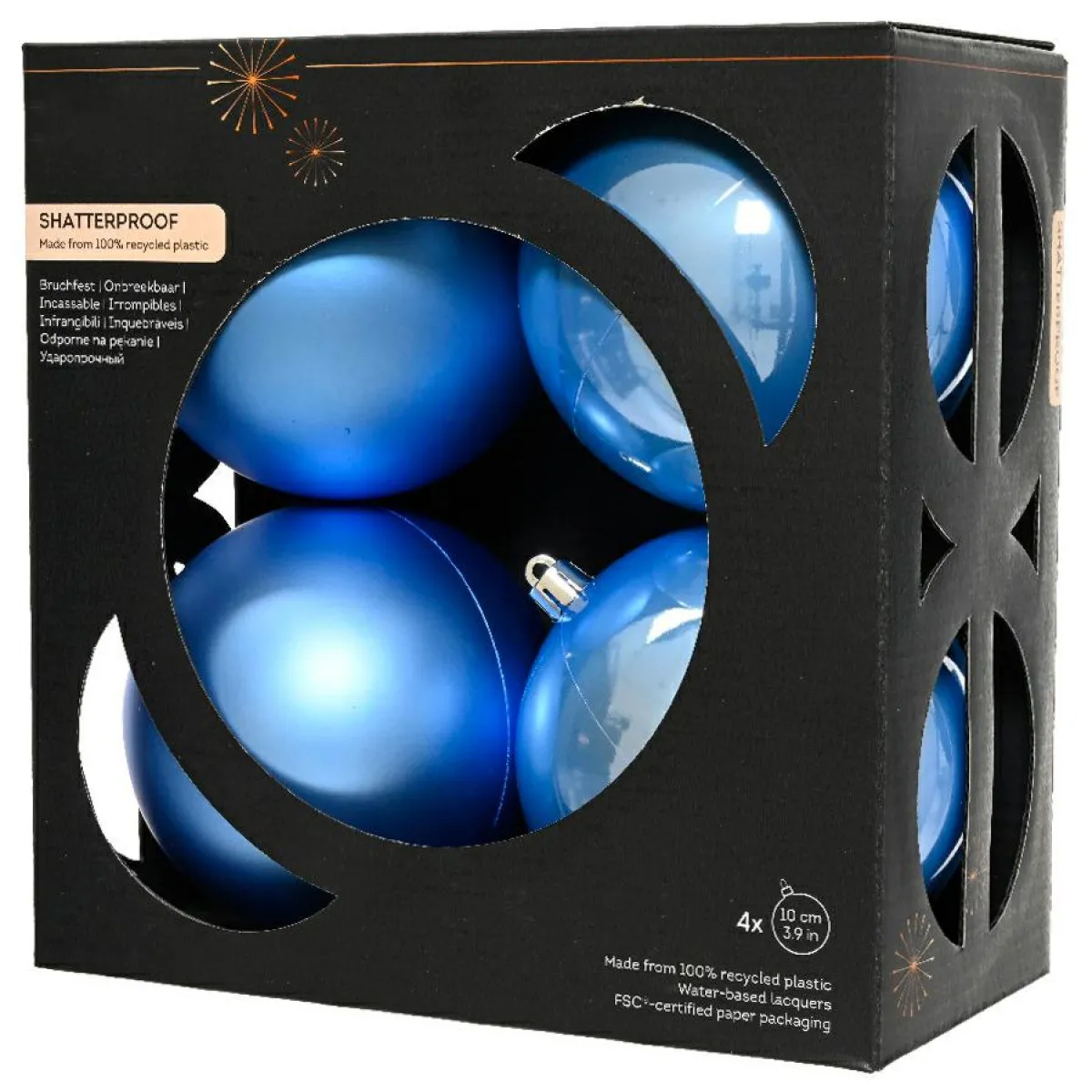 KAEMINGK Lot de 4 boules de Noël unies (D100 mm) Aravis Bleu Ciel Best