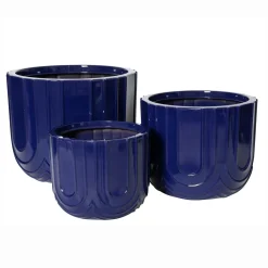 EMINZA Lot de 3 cache-pots d'extérieur ronds (H36-30-24 cm) Milo Bleu roi New