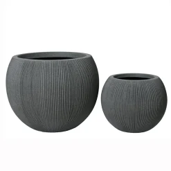 EMINZA Lot de 2 cache-pots d'extérieur ronds (H41-30 cm) Lennox strié Gris Anthracite Clearance