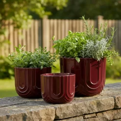 EMINZA Lot de 3 cache-pots d'extérieur ronds (H36-30-24 cm) Milo Bordeaux Hot