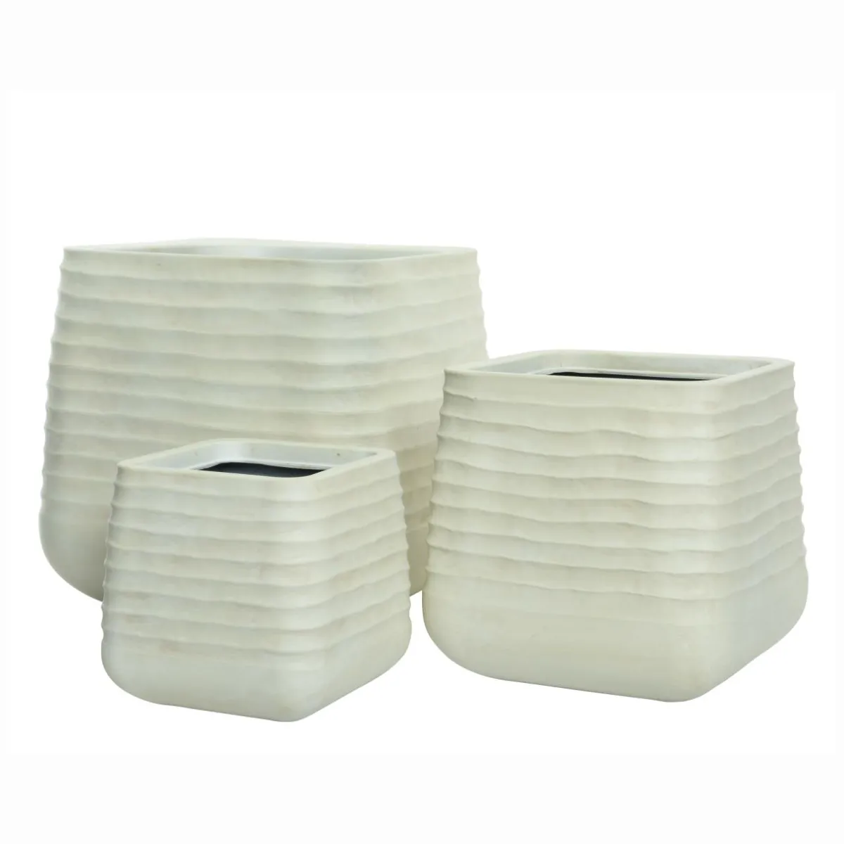 EMINZA Lot de 3 cache-pots d'extérieur carrés (H49-37-27 cm) Jamie Blanc Online