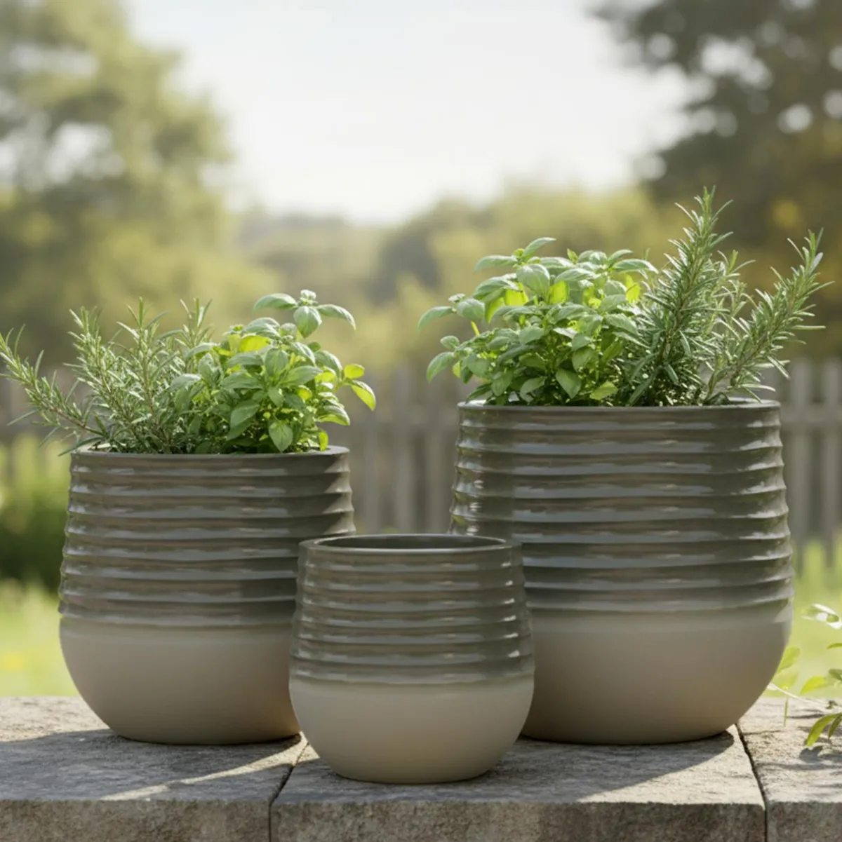 EMINZA Lot de 3 cache-pots d'extérieur ronds (H49-37-27 cm) Jamie Gris Hot