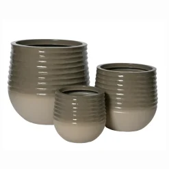 EMINZA Lot de 3 cache-pots d'extérieur ronds (H49-37-27 cm) Jamie Gris Hot