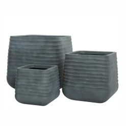 EMINZA Lot de 3 cache-pots d'extérieur carrés (H49-37-27 cm) Jamie Gris effet béton Gris ficelle Sale