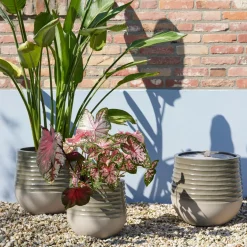 EMINZA Lot de 3 cache-pots d'extérieur ronds (H49-37-27 cm) Jamie Gris et Beige Outlet