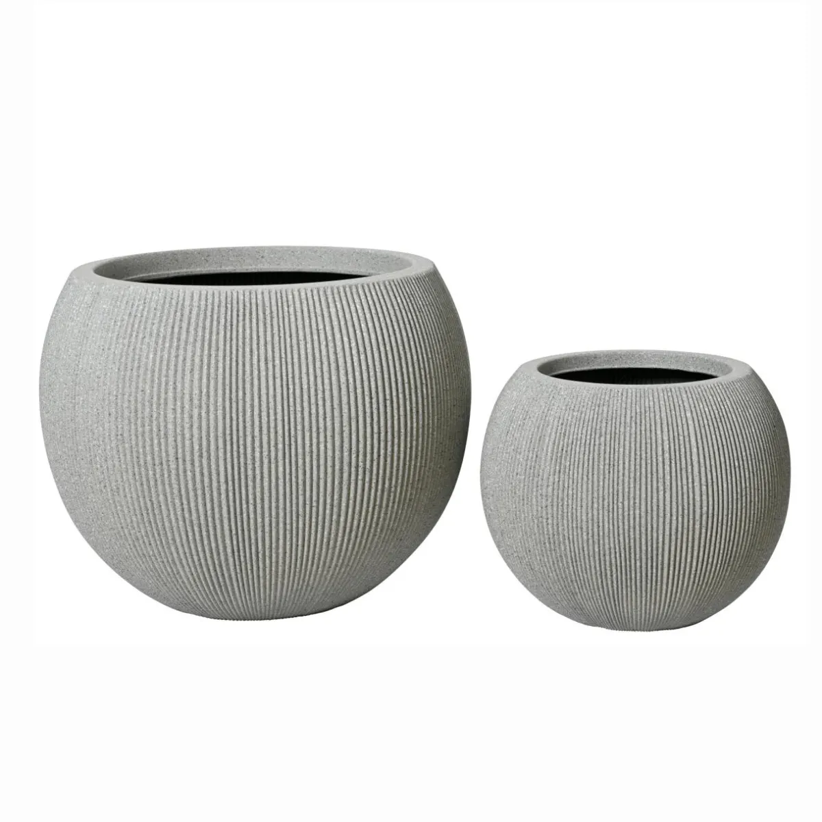 EMINZA Lot de 2 cache-pots d'extérieur ronds (H41-30 cm) Lennox strié Gris clair Best