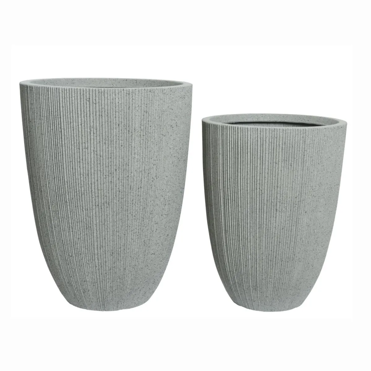 EMINZA Lot de 2 cache-pots d'extérieur (H57-48 cm) Lennox strié Gris clair Clearance