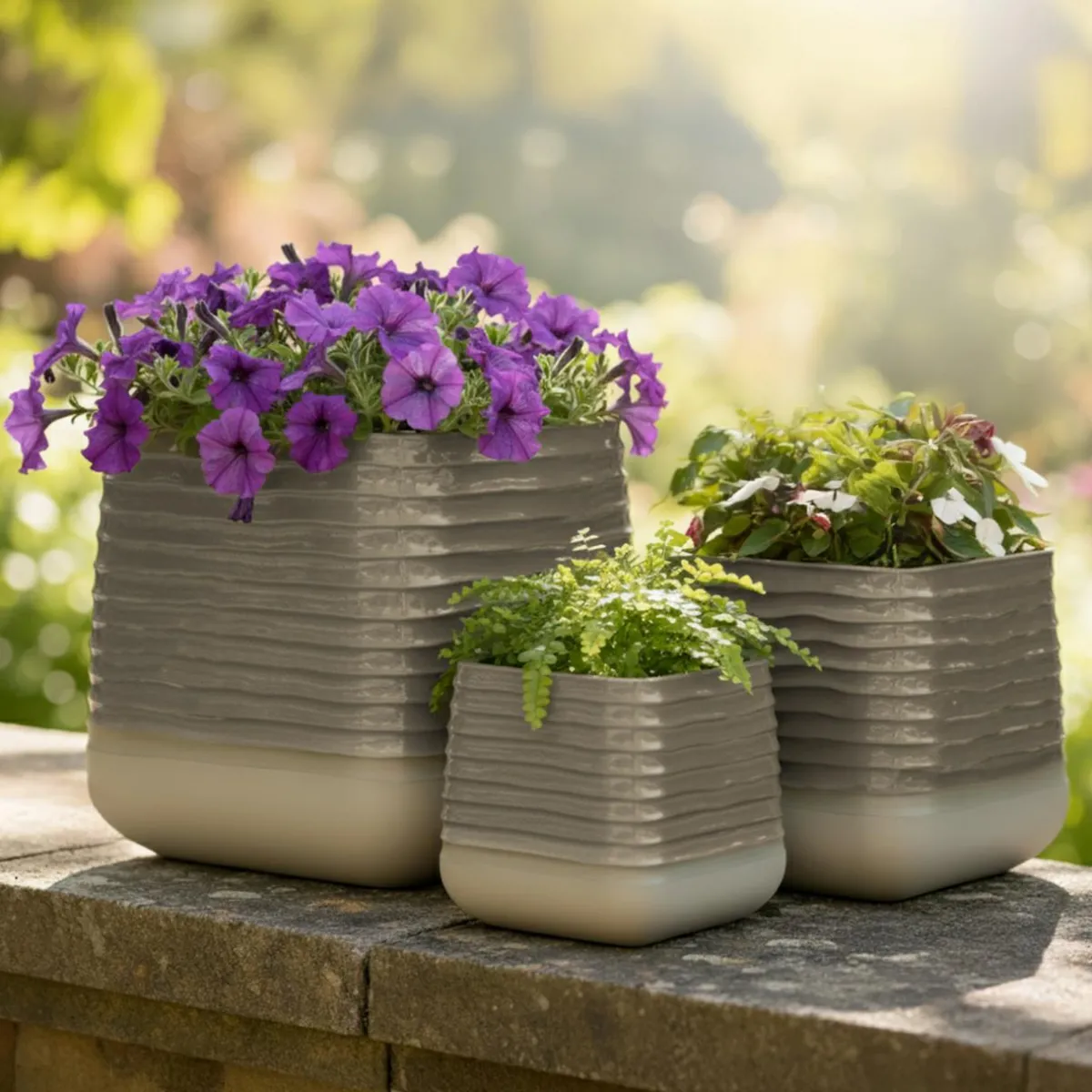 EMINZA Lot de 3 cache-pots d'extérieur carrés (H49-37-27 cm) Jamie Gris Best