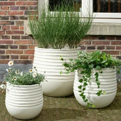 EMINZA Lot de 3 cache-pots d'extérieur ronds (H49-37-27 cm) Jamie Blanc