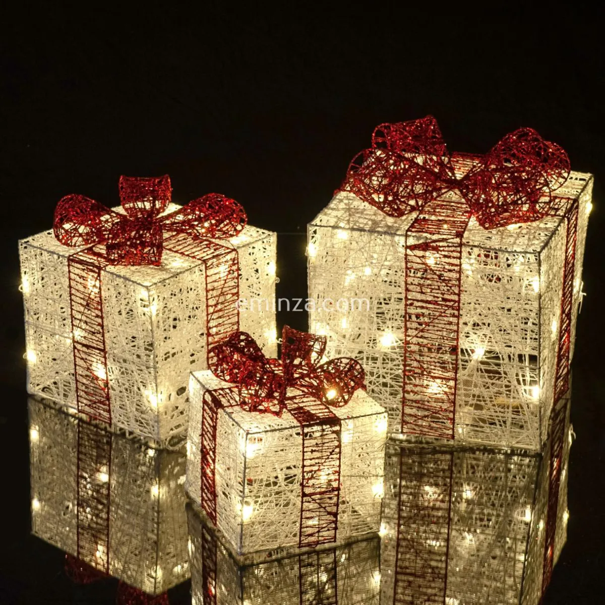 EMINZA Lot de 3 cadeaux lumineux 65 LED (H25 cm) Santa blanc et Blanc chaud Discount