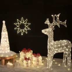 EMINZA Lot de 3 cadeaux lumineux 65 LED (H25 cm) Santa blanc et Blanc chaud Discount