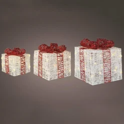 EMINZA Lot de 3 cadeaux lumineux 65 LED (H25 cm) Santa blanc et Blanc chaud Discount