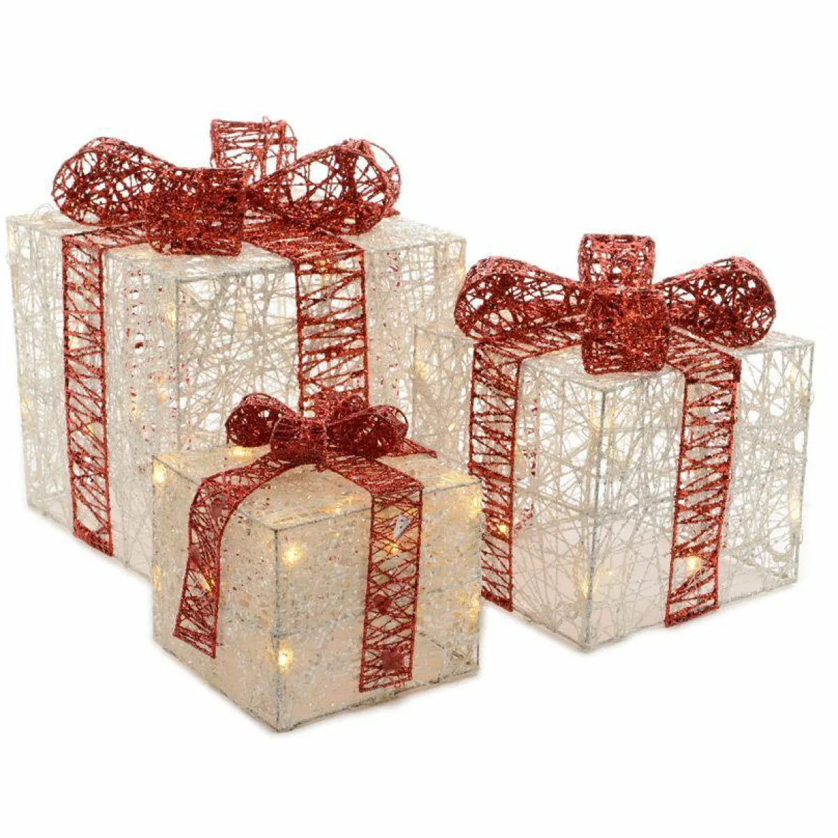 EMINZA Lot de 3 cadeaux lumineux 65 LED (H25 cm) Santa blanc et Blanc chaud Discount