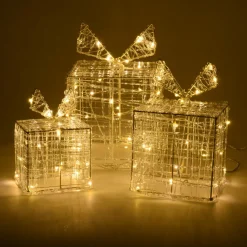 KOOPMAN Lot de 3 cadeaux lumineux 90 LED (H20 cm) Santa Blanc chaud Best