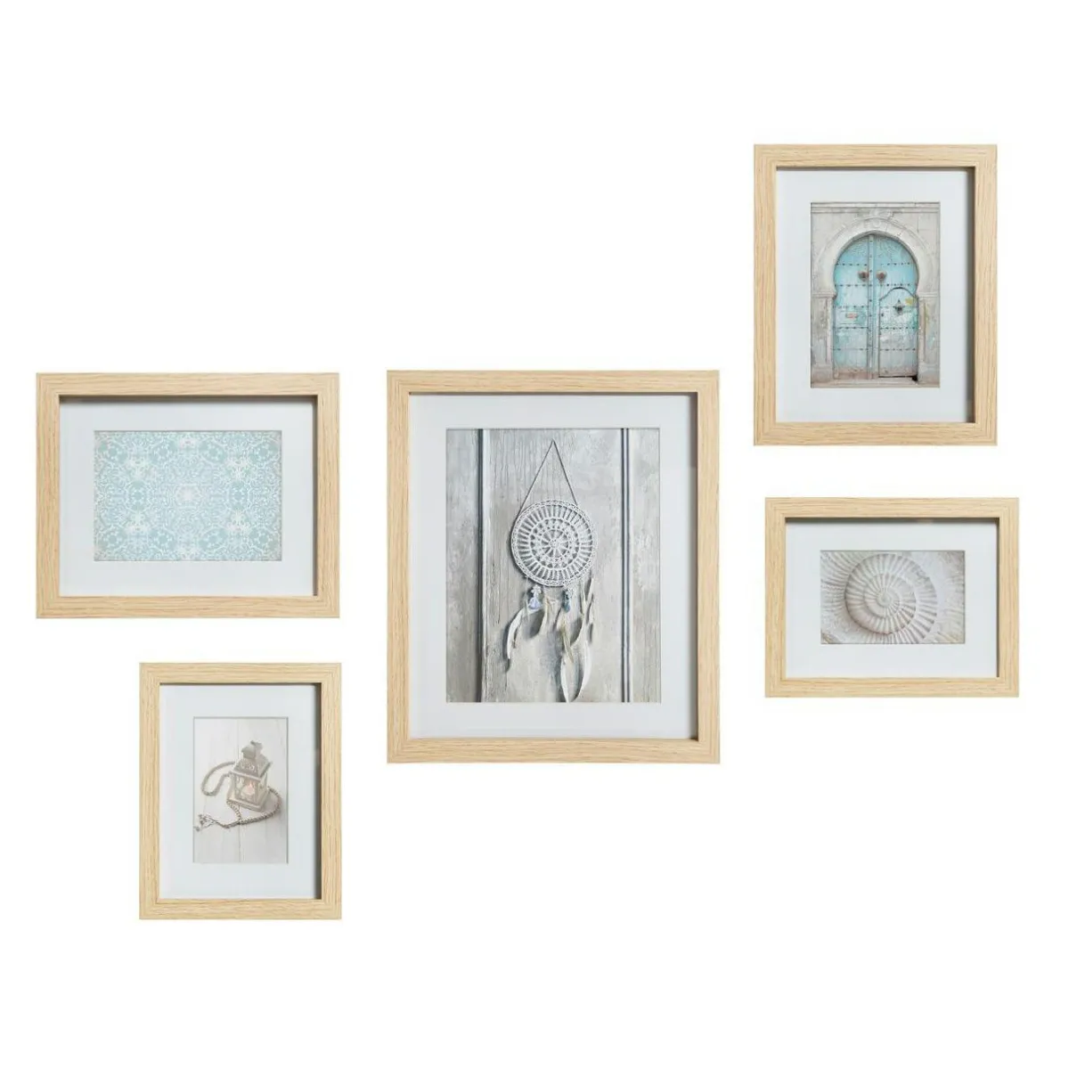 ATMOSPHERA Lot de 5 cadres photo en bois Ethnique Naturel Discount