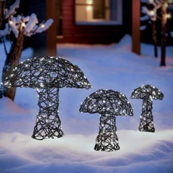 KAEMINGK Lot de 3 champignons lumineux 260 Micro LED (H45 cm) Résine tressée Brun/Blanc chaud Marron Online