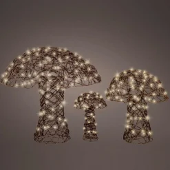 KAEMINGK Lot de 3 champignons lumineux 260 Micro LED (H45 cm) Résine tressée Brun/Blanc chaud Marron Online