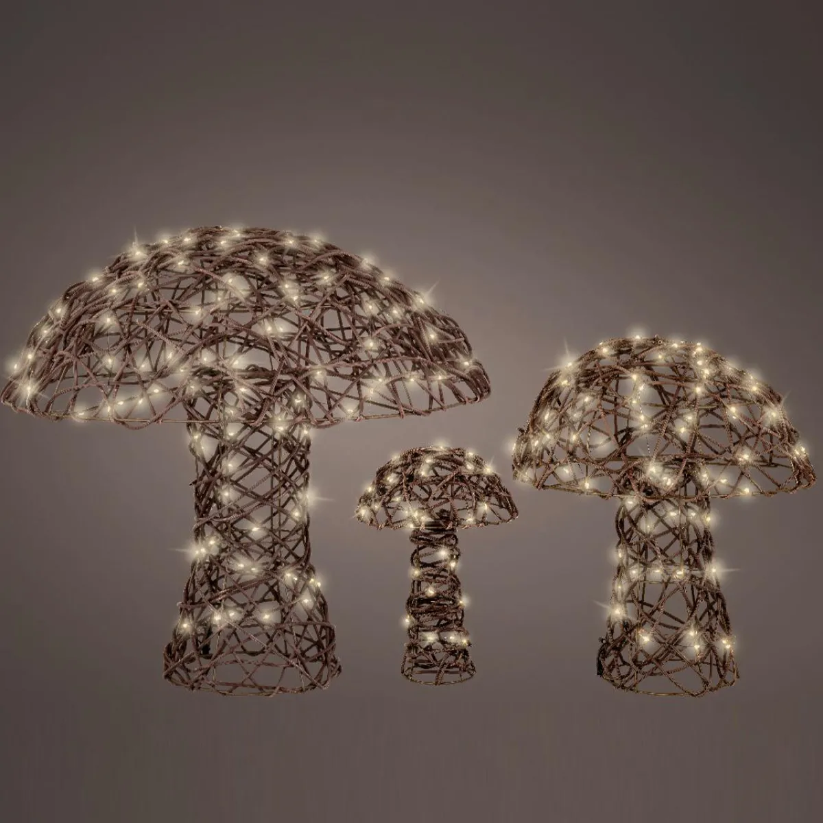 KAEMINGK Lot de 3 champignons lumineux 260 Micro LED (H45 cm) Résine tressée Brun/Blanc chaud Marron Online