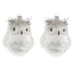 KAEMINGK Lot de 2 chouettes à suspendre (H10 cm) Athéna Perle Blanc Outlet