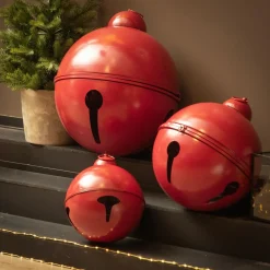 KAEMINGK Lot de 3 Cloches Géantes en métal à suspendre (D52-42-31 cm) Grisons Rouge Sale