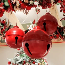 KAEMINGK Lot de 3 Cloches Géantes en métal à suspendre (D52-42-31 cm) Grisons Rouge Sale