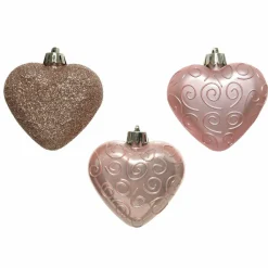 KAEMINGK Lot de 6 coeurs de Noël à suspendre (H6 cm) Alpine Rose poudré New