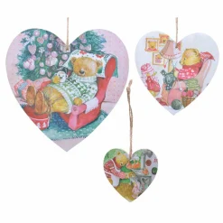 KAEMINGK Lot de 3 coeurs de Noël à suspendre (H18 cm) Petit ourson Multicolore New