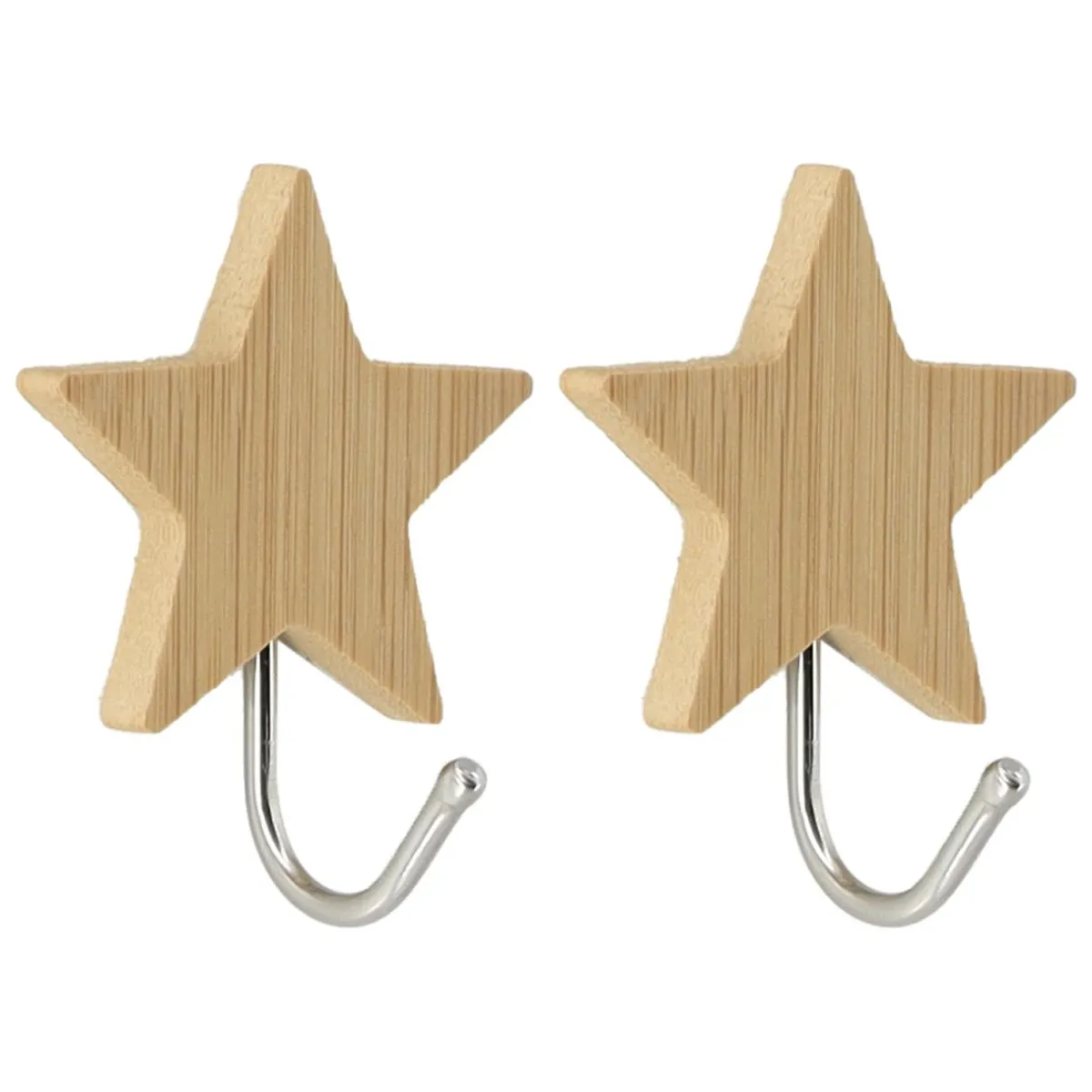TENDANCE Lot de 2 crochets adhésifs 3M bambou (H6 cm) Etoiles Naturel Clearance