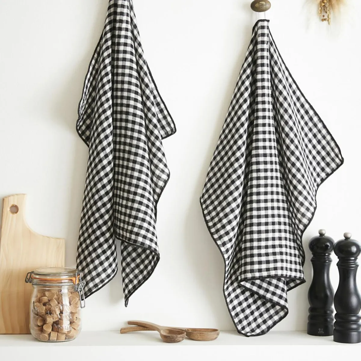 EMINZA Lot de 2 essuie-main gaze de coton (50 x 70 cm) Gaïa vichy e Noir Discount