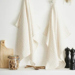 EMINZA Lot de 2 essuie-main gaze de coton (50 x 70 cm) Gaïa vichy Beige Sale