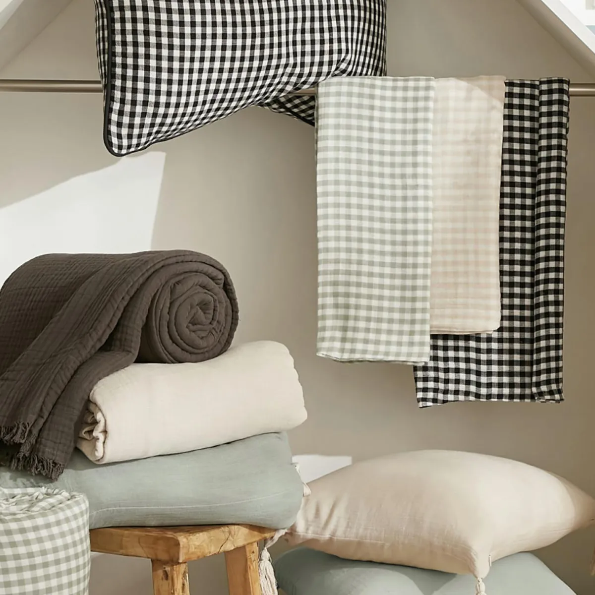 EMINZA Lot de 2 essuie-main gaze de coton (50 x 70 cm) Gaïa vichy Beige Sale