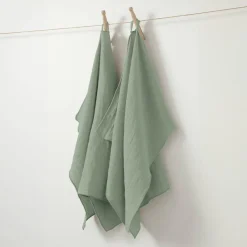 EMINZA Lot de 2 essuie-mains gaze de coton (70 cm) Gaïa Vert Eucalyptus New