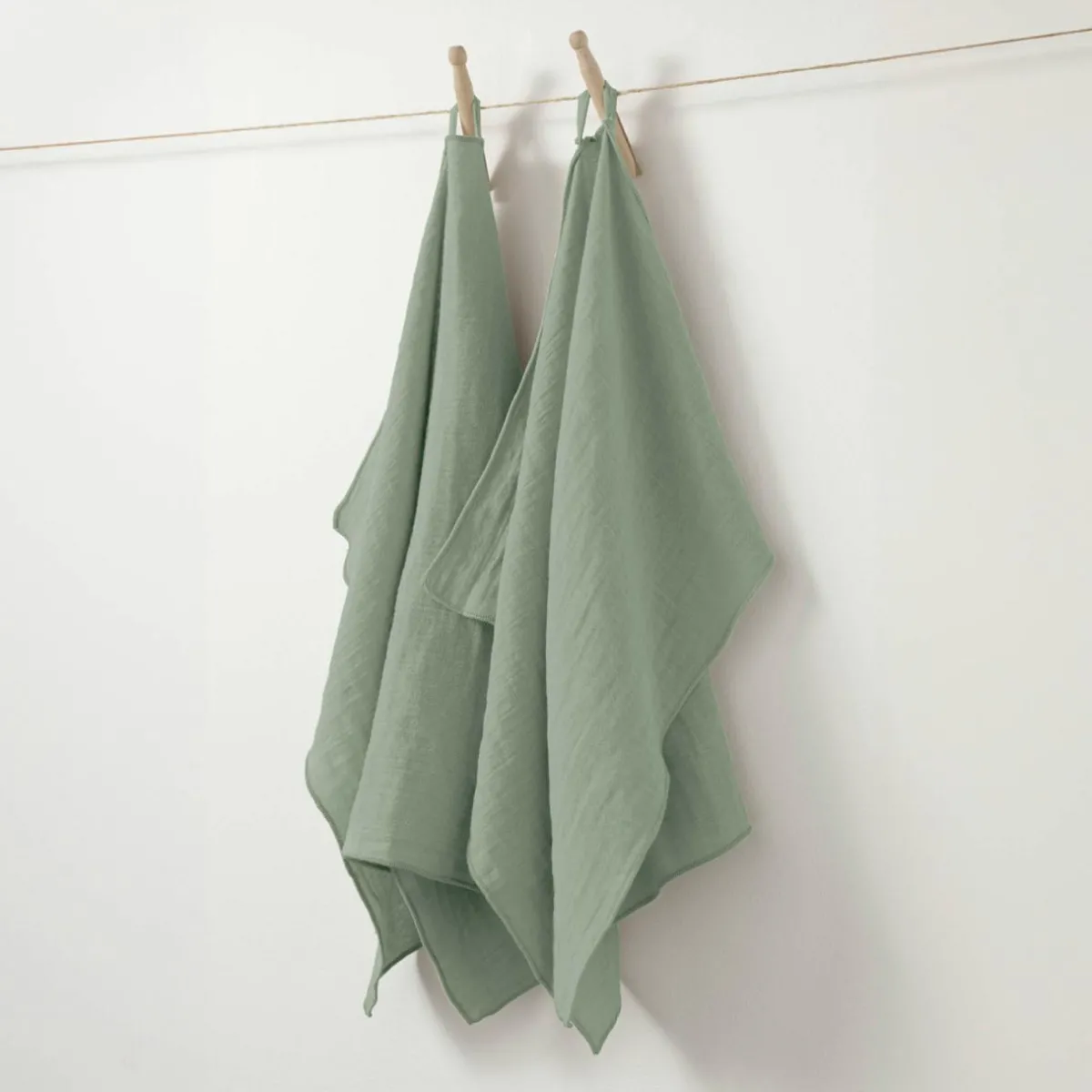 EMINZA Lot de 2 essuie-mains gaze de coton (70 cm) Gaïa Vert Eucalyptus New