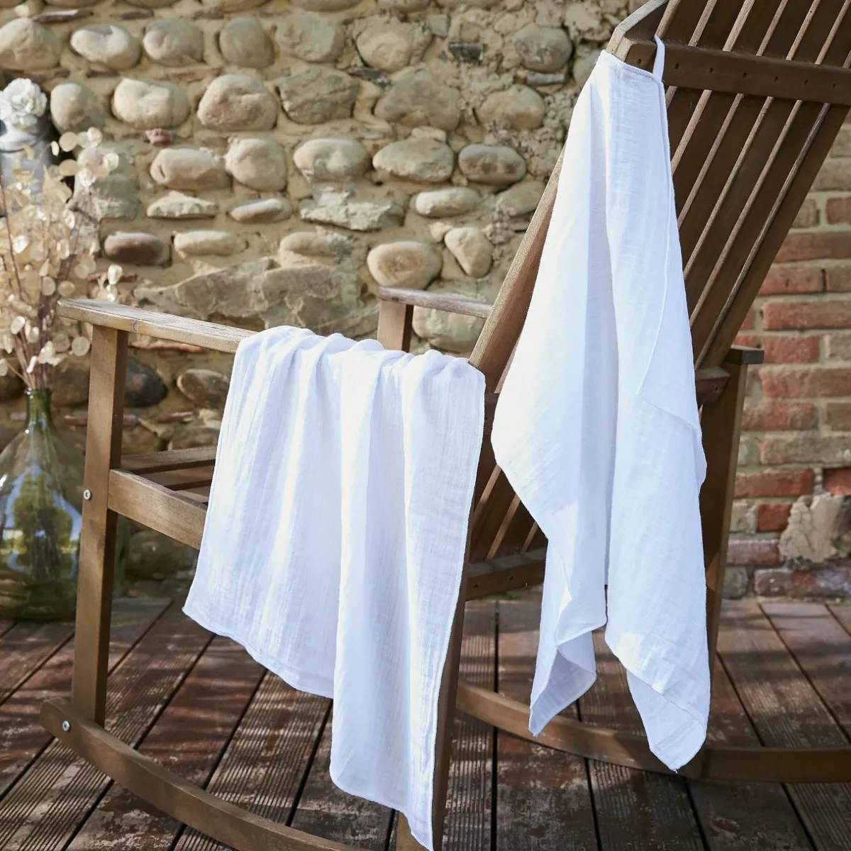 EMINZA Lot de 2 essuie-mains gaze de coton (70 cm) Gaïa chantilly Blanc Hot