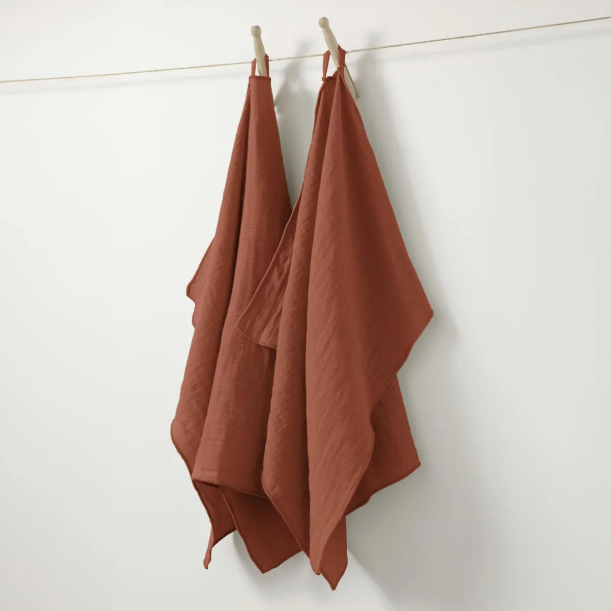 EMINZA Lot de 2 essuie-mains gaze de coton (70 cm) Gaïa Terracotta Sale