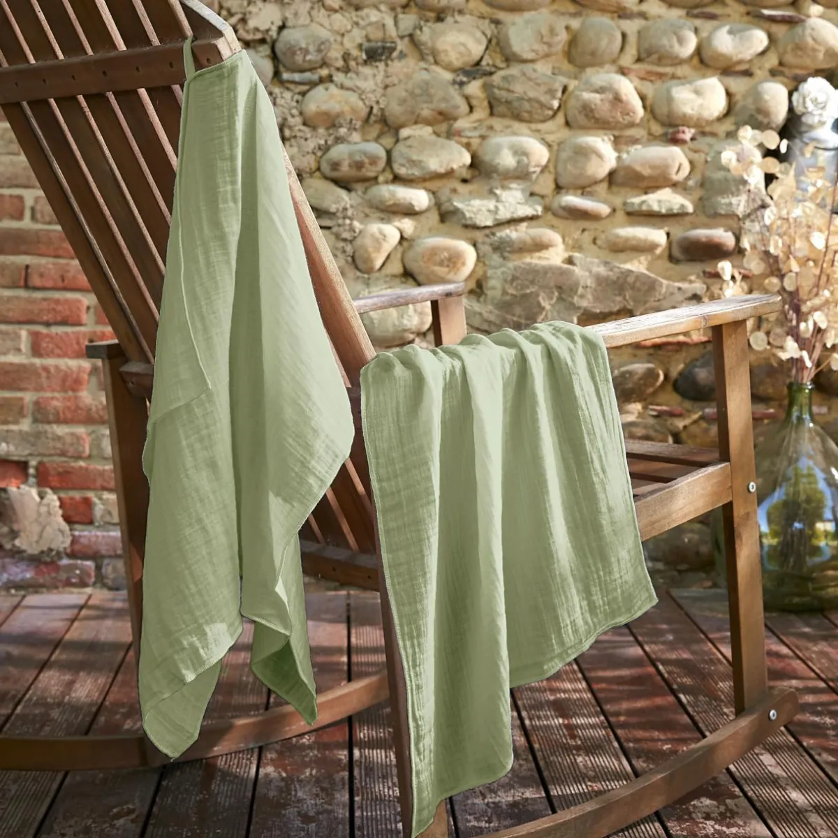EMINZA Lot de 2 essuie-mains gaze de coton (70 cm) Gaïa Vert tilleul