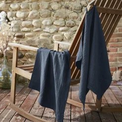 EMINZA Lot de 2 essuie-mains gaze de coton (70 cm) Gaïa Bleu nuit Outlet