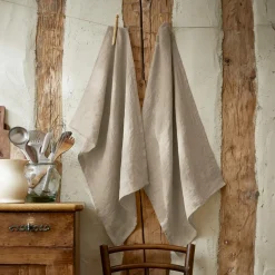 EMINZA Lot de 2 essuie-mains lin lavé (50 x 70 cm) Louise Beige