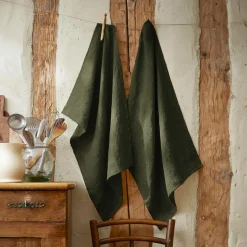 EMINZA Lot de 2 essuie-mains lin lavé (50 x 70 cm) Louise Vert romarin Clearance