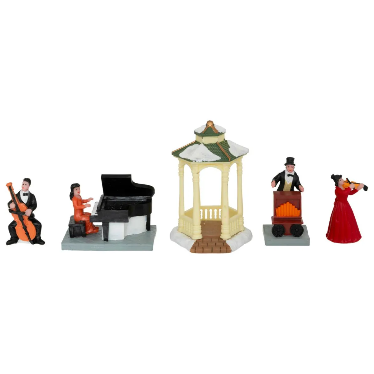 JJA Lot de 5 figurines et accessoires pour village (H22 cm) Musique et kiosque Multicolore Clearance