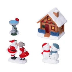 KAEMINGK Lot de 4 figurines pour village (H10 cm) Les Amoureux de Noël et maison Multicolore Discount