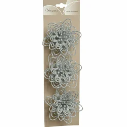 KAEMINGK Lot de 3 fleurs sur clip (D11 cm) Floralia Argent Hot